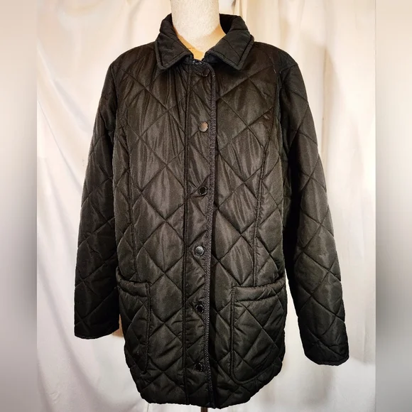 Isaac Mizrahi Puffer Jacket, Women Black Quilted, Leopard Lining, ZipUp, Pckts,M - Picture 1 of 16